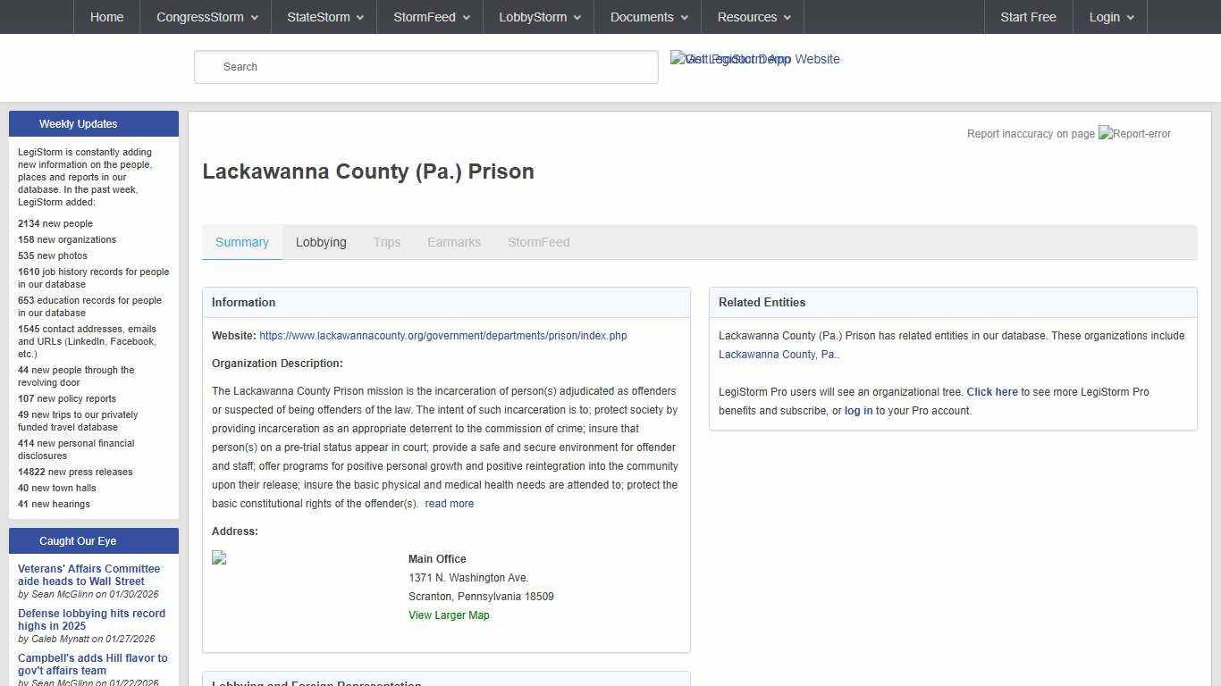 Lackawanna County (Pa.) Prison - Summary from LegiStorm