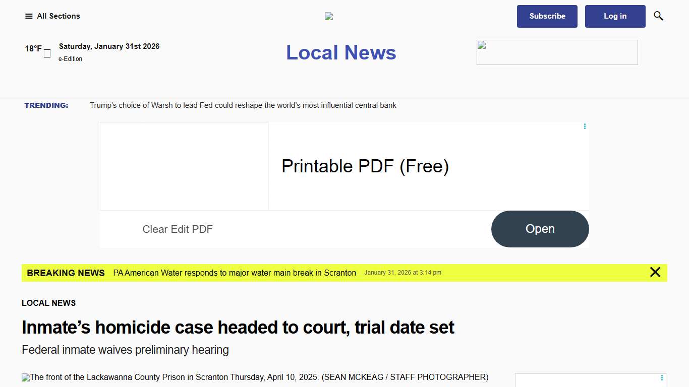 Lackawanna County Prison inmate's homicide case headed to county court